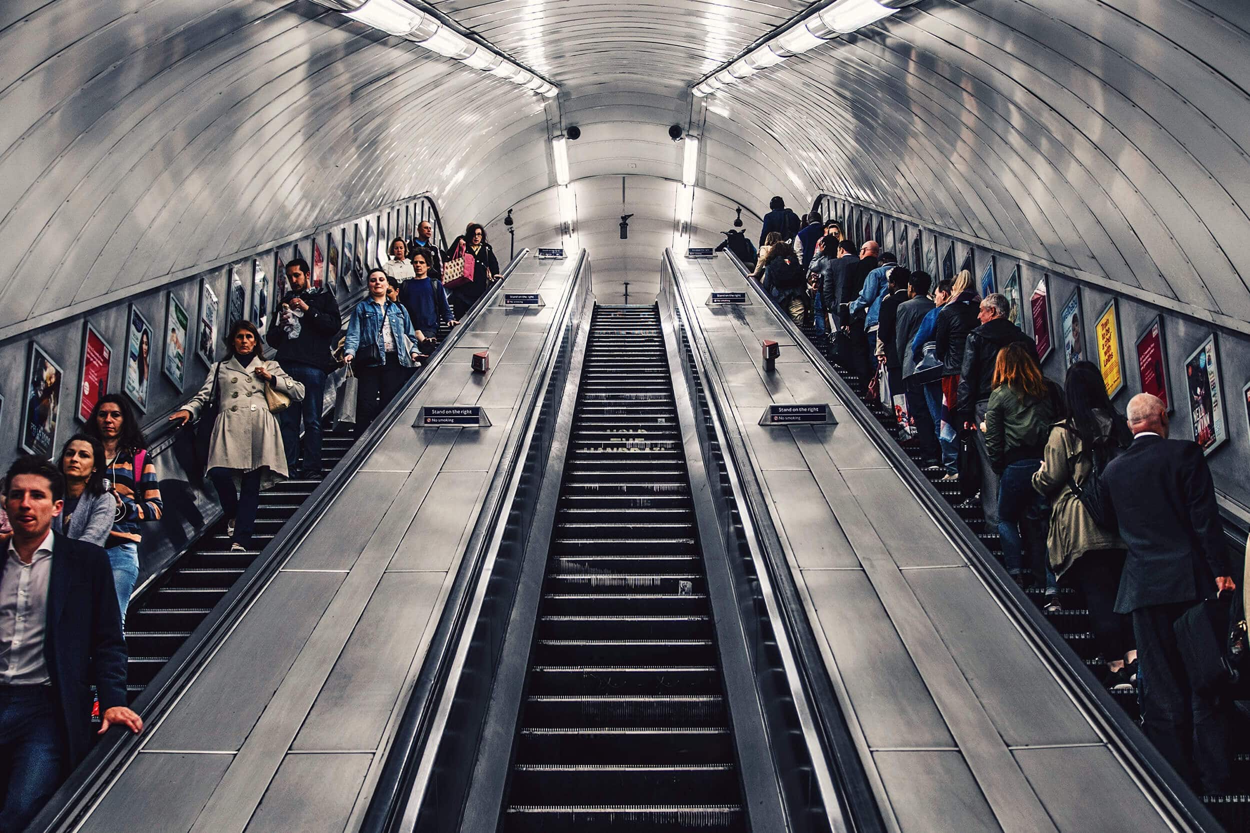people on metro stairs